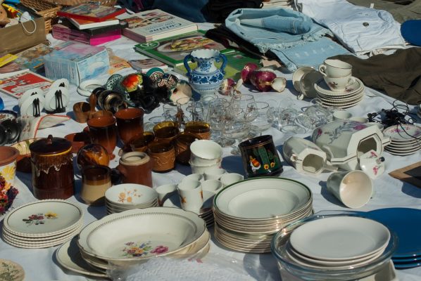 Dishes at a rummage sale